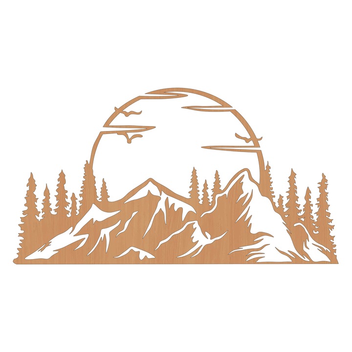 Decoratiune Perete Lemn, Peisaj Montan, 80 x 44 cm, Fag