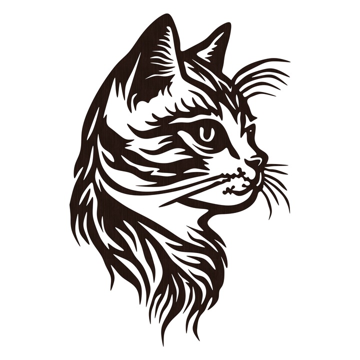 Decoratiune Perete Lemn, Pisica Eleganta, 55 x 83 cm, Wenge