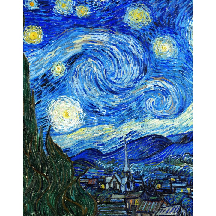 Matase naturala satinata cu imprimeu Starry Night Van Gogh 174x135 Malagoli