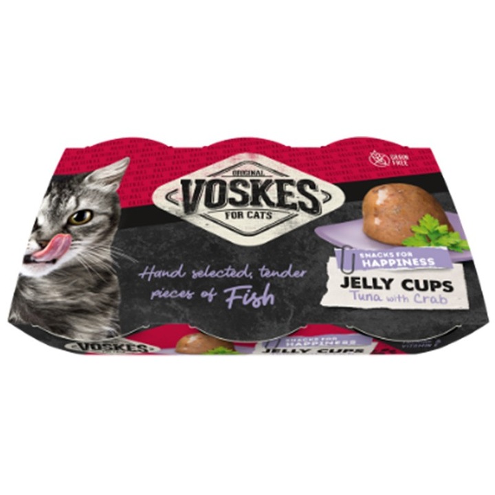 Macskacsemege, Voskes Jelly Cups Tonhal és Rák, aszpik tonhallal és rákkal, 6x25g