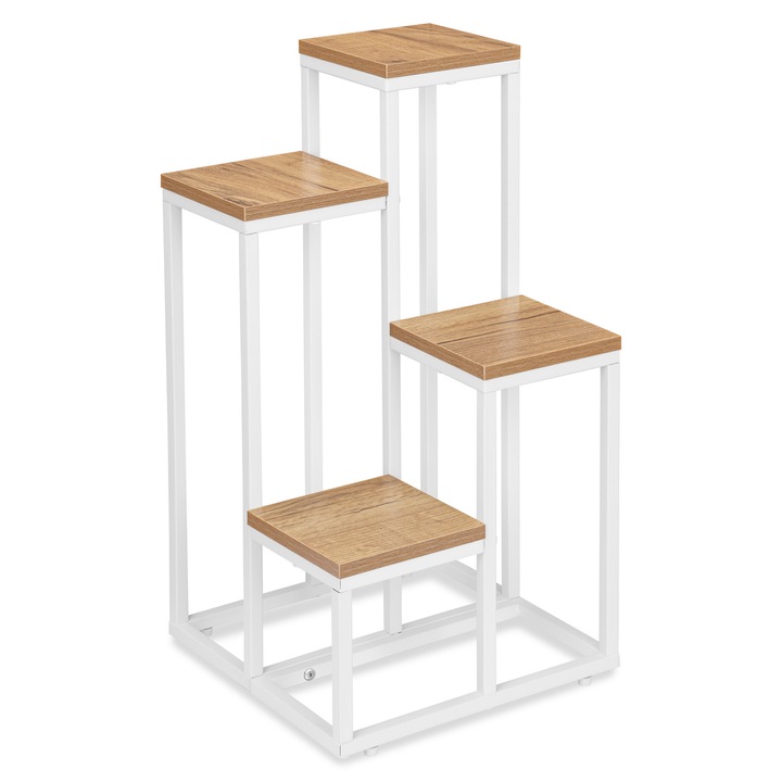 Ghiveci metalic pentru flori Mogren, 4 rafturi, alb/craft, 68x34x34cm