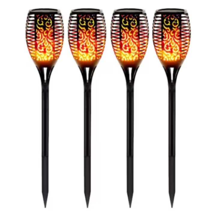 Set 4 Lampi solare pentru gradina, tip torta cu efect flacara, 49 cm, INELAG