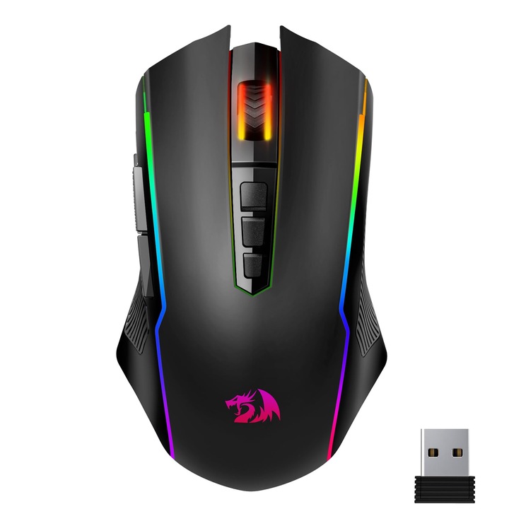 Безжична геймърска мишка Redragon, 2.4G/Usb-C/Bluetooth RGB, презареждаща се с 9 програмируеми бутона, 12000 DPI, ергономична безжична геймърска мишка за PC/Mac геймъри, M914P