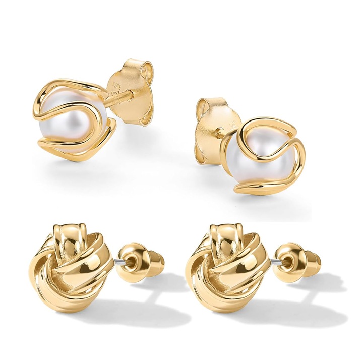 2 pár női fülbevaló szett, TREXORA, réz, arany