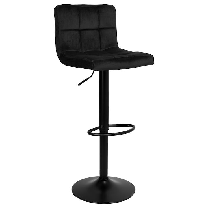 Scaun de bar rotativ, tapitat cu catifea din velur negru, reglabil, 360°