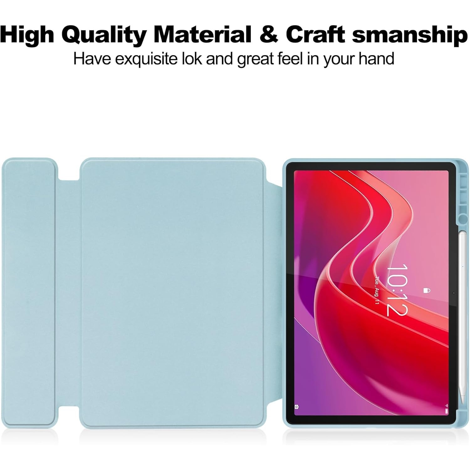 Pentru Lenovo Xiaoxin Pad 2024, 11-inch TB-331FC, Tab M11 11-inch 2023 TB-330FU, Premium PU Leather Folding Stand, piele transparenta, 360 de grade pivotant, inteligent Auto Sleep Wake cu Pen Holder caz de protectie, Albastru cer