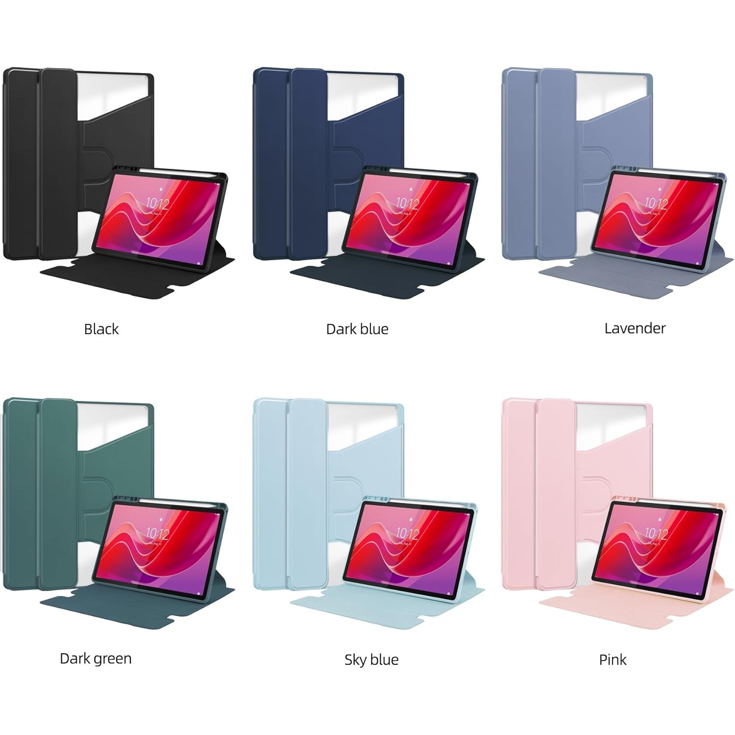 Pentru Lenovo Xiaoxin Pad 2024, 11-inch TB-331FC, Tab M11 11-inch 2023 TB-330FU, Premium PU Leather Folding Stand, piele transparenta, 360 de grade pivotant, inteligent Auto Sleep Wake cu Pen Holder caz de protectie, Albastru cer