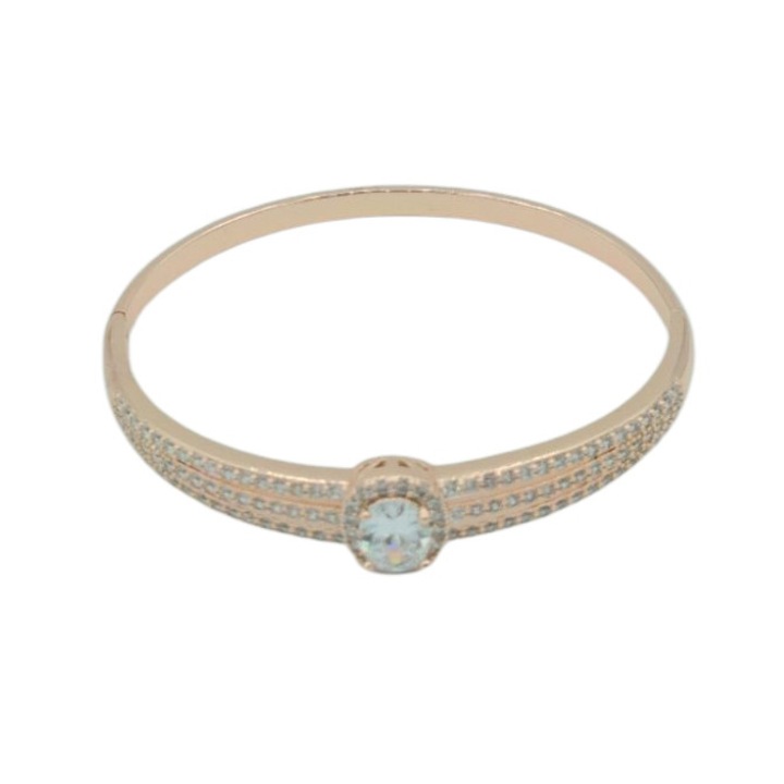 Bratara fixa eleganta din Cupru placat cu aur 18k cu pietre de Zirconiu Cati diametru 6 cm