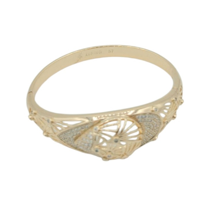 Bratara fixa eleganta din Cupru placat cu aur 24k cu pietre de Zirconiu Catia diametru 5,8 cm