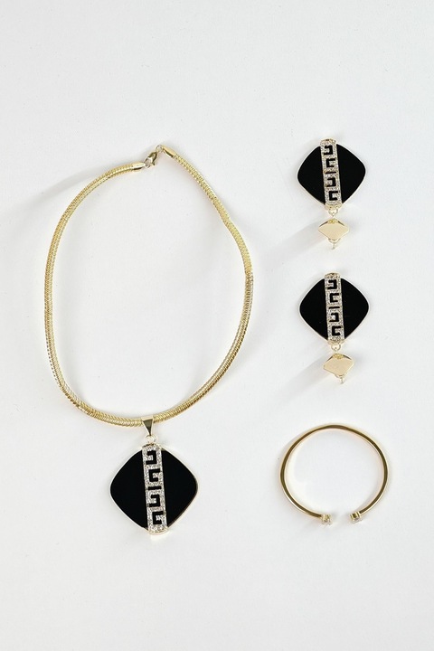 Set colier cercei si bratara, Auriu/Negru, Shein