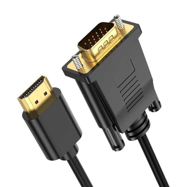 Cablu adaptor HDMI la VGA, 1.8m, 1080P, 15 pini, negru