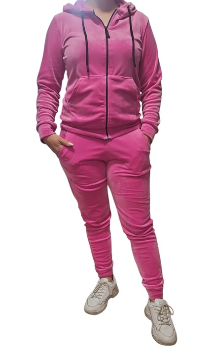 Női puha bársony melegítőruha cipzárral és hosszú ujjakkal, rózsaszín, Rózsaszín