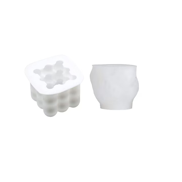 Set 2 matrite pentru lumanari artizanale Tiruiya, 6, 6.5 cm, silicon, alb