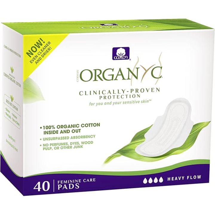 Absorbante intime Organyc Bio din bumbac organic pentru noapte, 40 buc