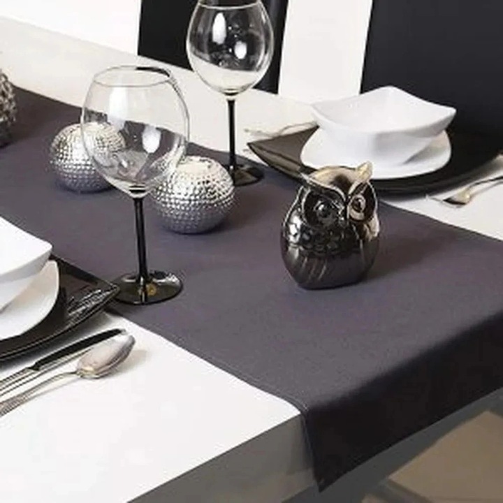 Napron uni pentru masa Kotonia Home - 45x180 cm, creton, 100% bumbac, gri antracit