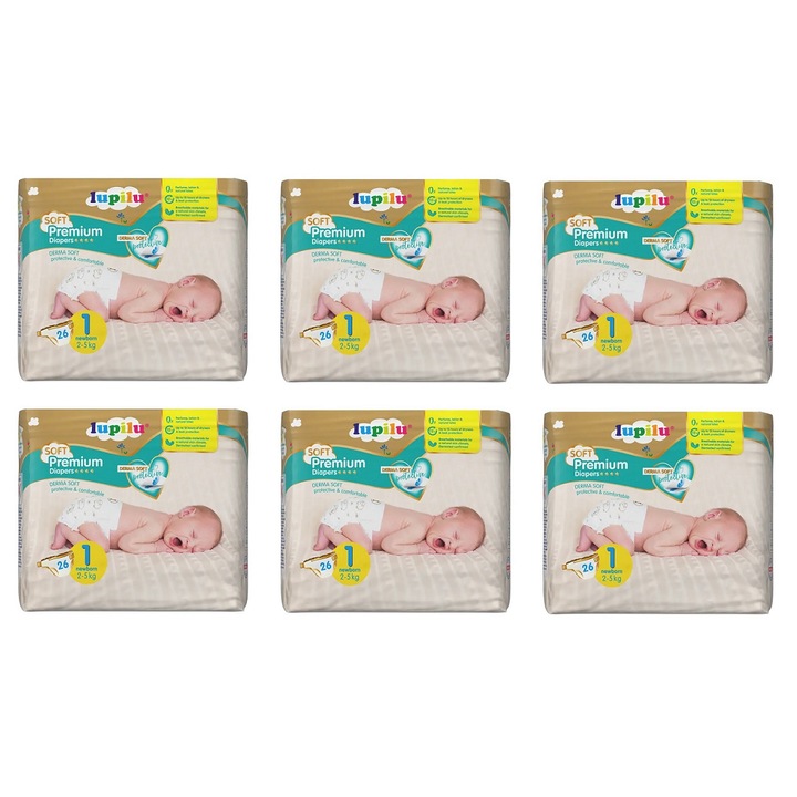 Пелени LUPILU Premium Derma Soft, размер 1, 2-5 кг, 156 броя