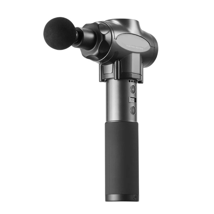 Масажиращ пистолет, 9 скорости, амплитуда 12 мм, батерия 2500 mAh, 6 глави, черен