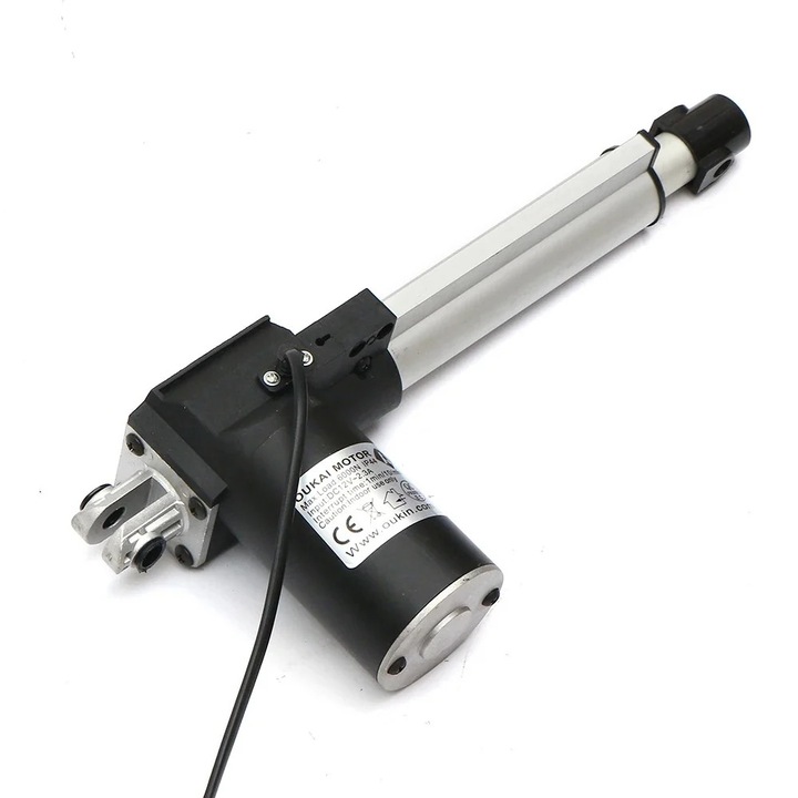 Elektromos lineáris aktuátor, 6000N erő, 500mm löket, 12V DC, IP44 védelem, ezüst