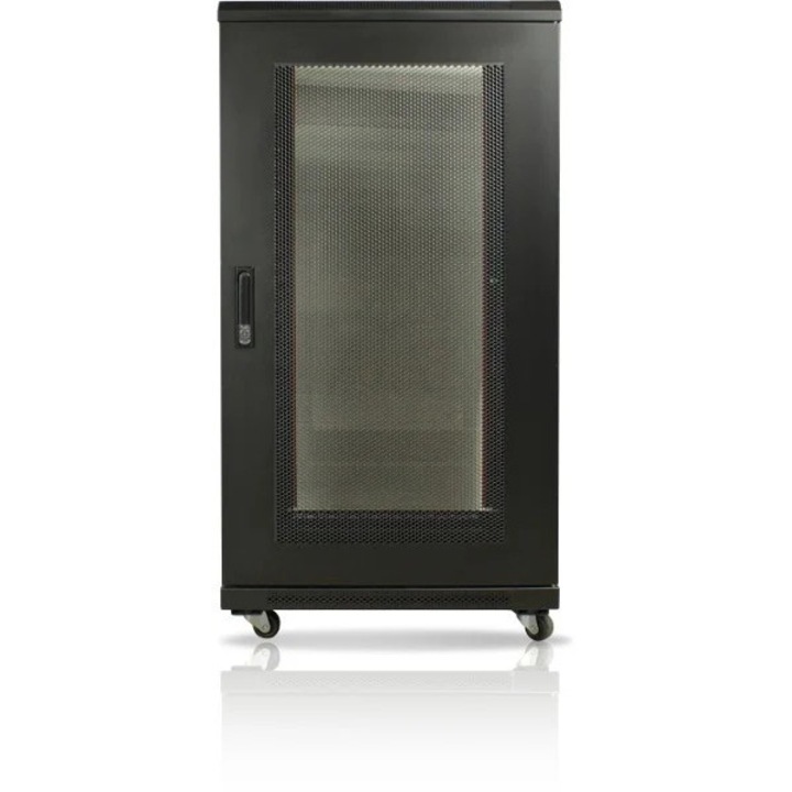 Rack szekrény, Getfort, Sgf22-66Eh-Spb, 600x600x1166 mm, Hátul szellőző acélajtók, Perforált elülső ajtók zárral, Levehető acél oldalajtók klipszekkel, 4 magasságban állítható láb, Fekete