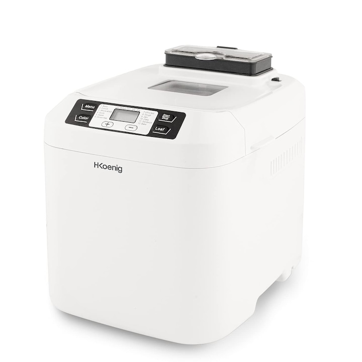 Хлебопекарна H.Koenig Bake340, 800W, 900g, различни размери, с диспенсър за зърнени храни, цветна