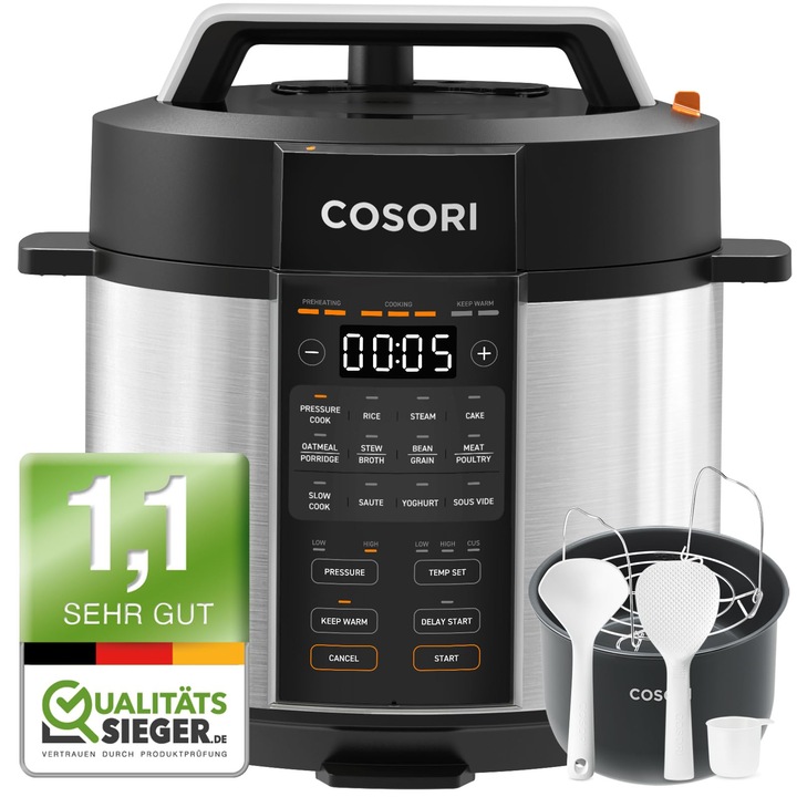 Multifőző COSORI 9 az 1-ben, 5.7L kukta, rizsfőző, rozsdamentes acél