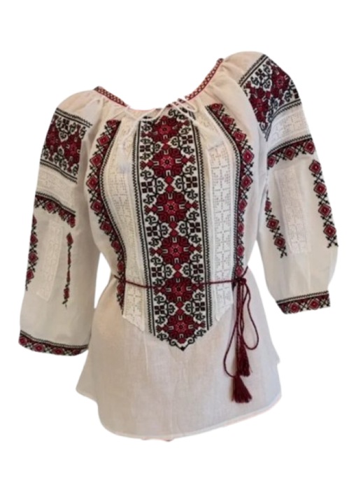 Ie traditionala, pentru femei, Alb-rosu, cu cordon