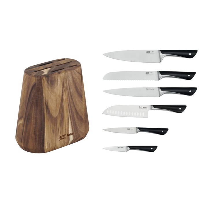Комплект ножове Tefal Jamie Oliver, 7 части, дървени, кафяви/черни