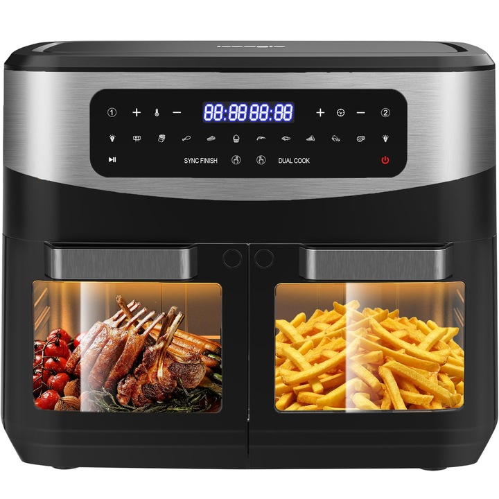 Friteuza cu aer cald, Iceagle, 12L, 2 compartimente, ecran tactil, 2600W
