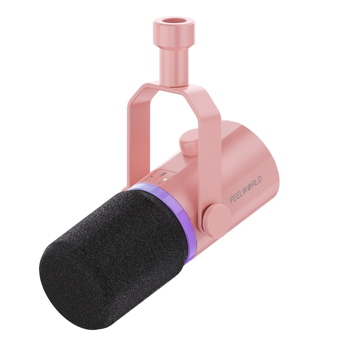 Feelworld PM1 динамичен микрофон, USB, розов, еднопосочен, с RGB светлина
