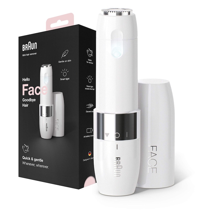 Епилатор Braun Face Mini, бял, за мокра кожа, с интелигентно осветление