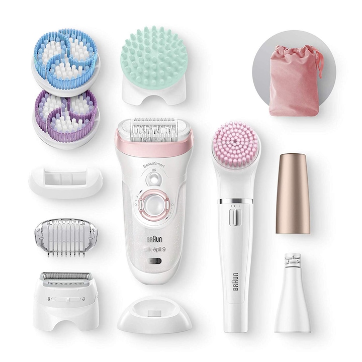 Braun Silk-Epil Beauty Set 9 Deluxe епилатор, 7 в 1, бял/розов