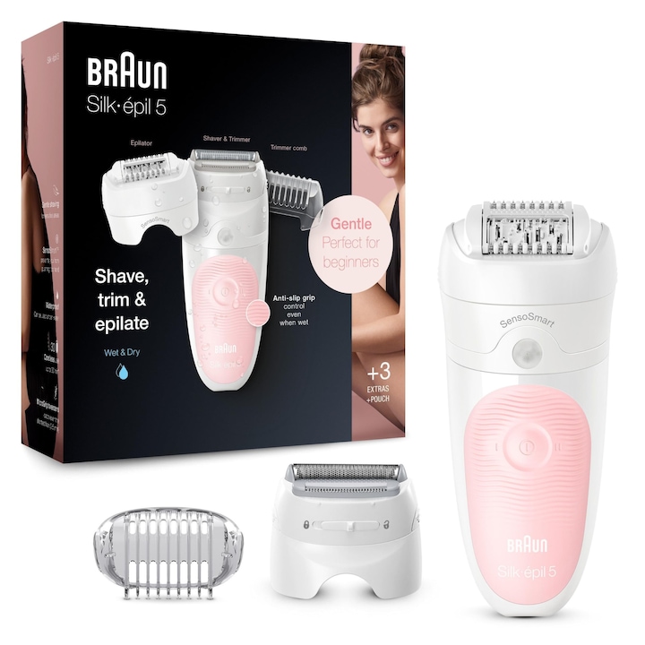 Епилатор Braun Silk-Epil 5, аксесоари за самобръсначка, цвят фламинго, 5-620