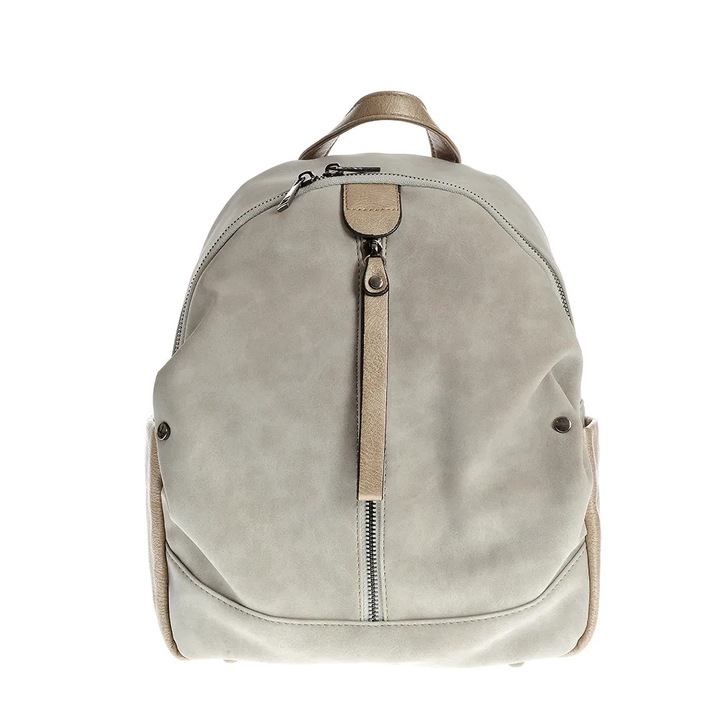 Rucsac casual gri cu fermoar decorativ, Meli Melo Paris