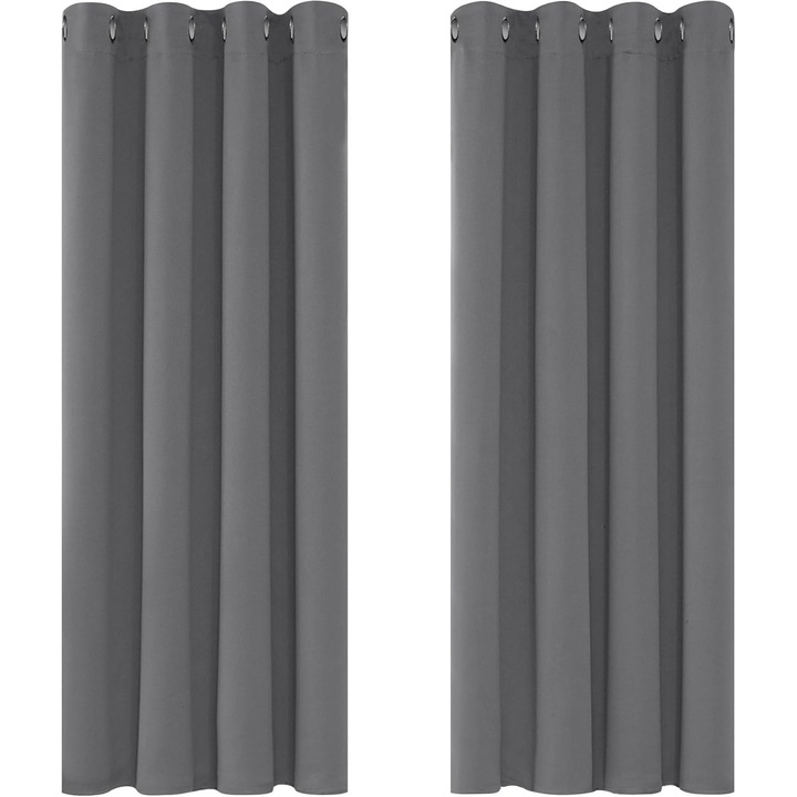 2 db Deconovo függöny szett, 110 x 230 cm, átlátszatlan, hőszigetelt, karikákkal, szürke színű