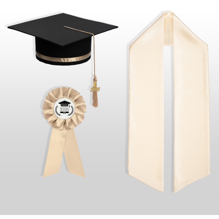 Set Absolvire – Toca, Esarfa si Cocarda, Crem-Sampanie, Nepersonalizat, Ceremonie / Serbare, Sfarsit de An, Liceu, Facultate
