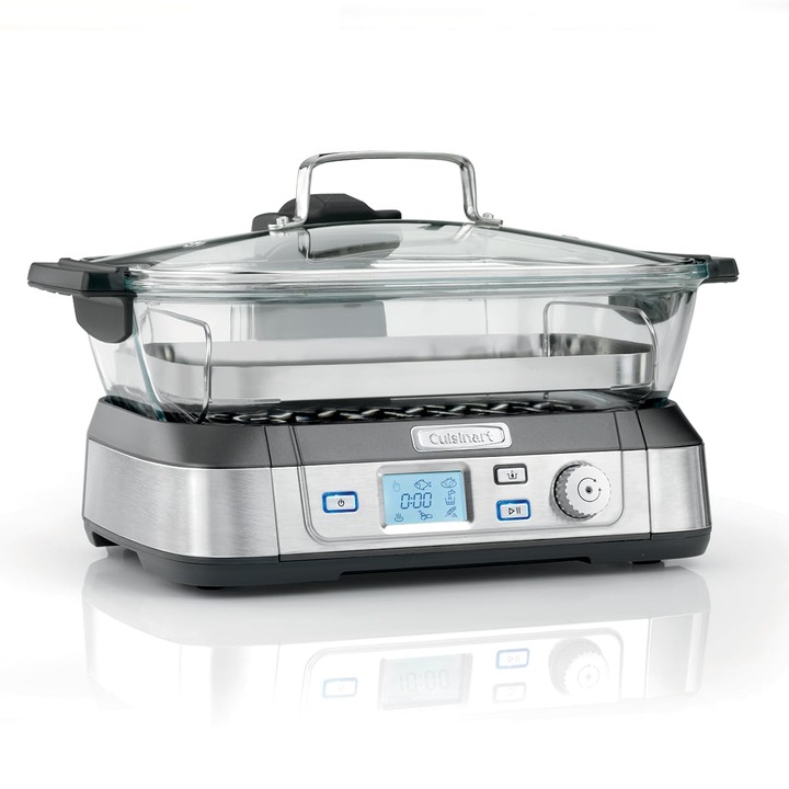 Cuisinart Cookfresh Professional, Aparat De Gatit La Abur Din Sticla, 1 Litru De Apa, Fara Bpa, Insertie Pentru Gatit La Abur Din Otel Inoxidabil, 2 Recipiente Versatile, 30 De Secunde. Timp De Incalzire Functii De Incalzire, Mentinere La Cald, Pauza