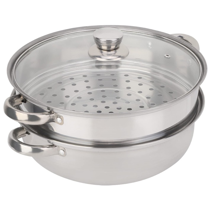 Aparat De Gatit La Abur, Diametru 27 Cm, Aparat De Gatit La Abur Cu 2 Straturi Si Supa Cu Baie De Abur, Aparat De Gatit La Abur, Pentru Deschiderea Flacarii, Incalzire Pe Aragaz Cu Inductie (27 Cm)