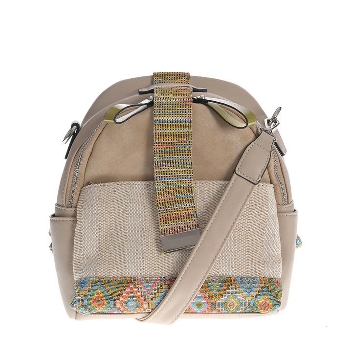 Rucsac din piele ecologica cu imprimeu multicolor, Meli Melo Paris