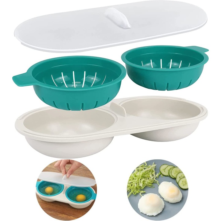 Aparat De Gatit Oua Cu Microunde, Aparat De Gatit Oua La Abur, Aparat De Gatit Oua La Abur Rapid Cu Cupa Dubla Din Plastic, Antiaderent, Fabricat Din Silicon, Cupa Dubla, Capacitate Mare, Usor De Curatat, Pentru Utilizare In Bucatarie Microunde