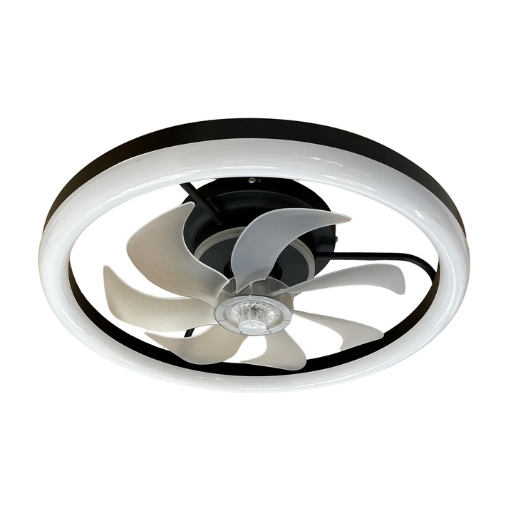 Таванна лампа с вентилатор, Goeco, Rotunda, бяла, 50*50*15 см, 36 W, плавно регулируем интензитет на светлината 3000-6500 K, 6 регулируеми скорости на вятъра