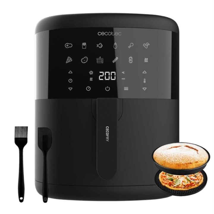 Фритюрник с горещ въздух без олио Cecotec, 6 л с пълни аксесоари Cecofry Bombastik 6000, 1700 W, технология Perfectcook, регулируема температура и време, сензорно управление, 12 режима