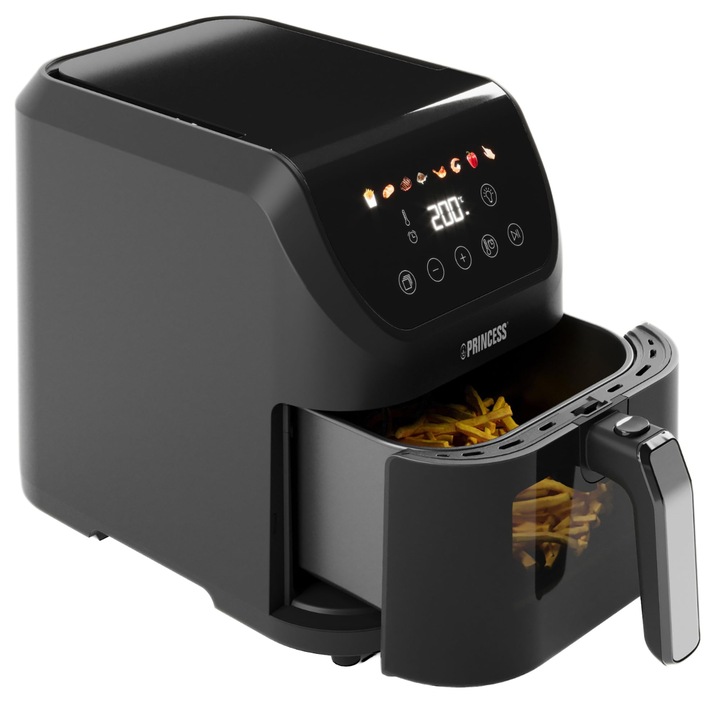 Friteuza Princess Slim Airfryer 5, 5L - 1500 W - Functionare Silentioasa (55 Db) - Design Compact - Fara Ulei - 8 Programe De Gatit - Termostat Reglabil - Invelis Antiaderent - 182240