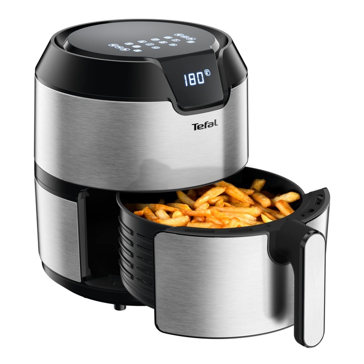 Friteuza Cu Aer Cald Tefal Easy Fry Deluxe Xl, 1500 W, 4, 2 L Pentru 6 Portii, 8 Programe Automate, Afisaj Digital, Economie De Energie, Friteuza Sanatoasa Fara Ulei, Otel Inoxidabil, Ey401D