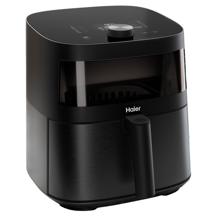 Friteuza Cu Aer Cald Haier Cu Fereastra De Sticla, Friteuza Cu Aer Cald Cu 9 Programe Si Capacitate De 7 Litri, Friteuza De 1700 W Cu Afisaj Led, Friteuza Cu Aer Cald Fara Grasime, Se Poate Spala In Masina De Spalat Vase [Seria 5 - Haf5Twa]