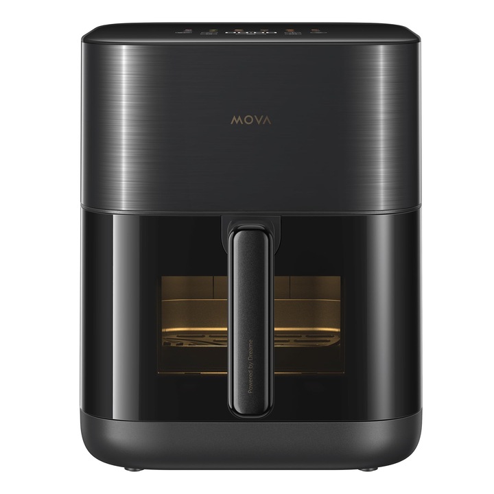 Фритюрник с горещ въздух Mova Aerochef Fd10 Pro, бързо и хрупкаво готвене, без олио, голям 6-литров фритюрник с горещ въздух, циркулация на горещ въздух, метален интериор, черен