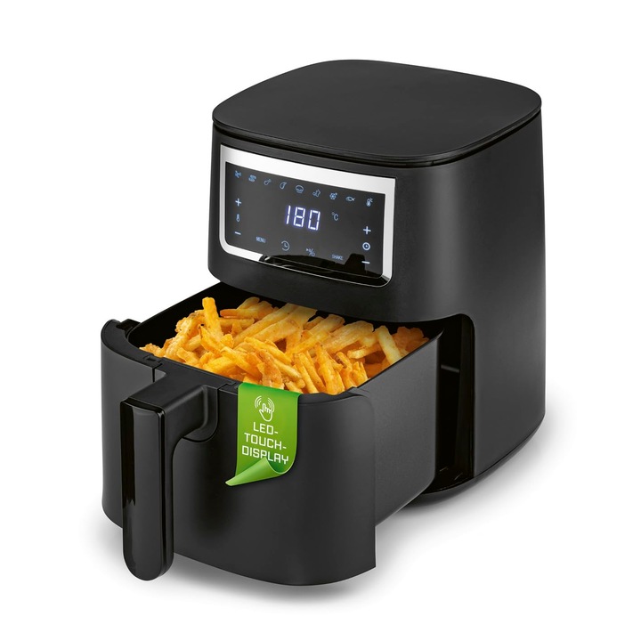 Friteuza Cu Aer Cald Gourmetmaxx 4 L, Friteuza Cu Ecran Tactil, 9 Functii Si 8 Programe, Mini Cuptor – Prajeste Aproape Fara Ulei, Accesorii Pentru Friteuza Cu Aer Cald, Lavabile In Masina De Spalat Vase