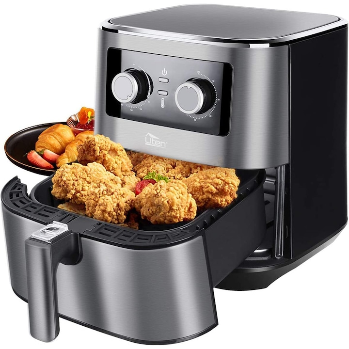 Friteuză cu aer cald GourmetMaxx, Airgenius, set 2 compartimente, 9 L, ecran tactil, multicolor