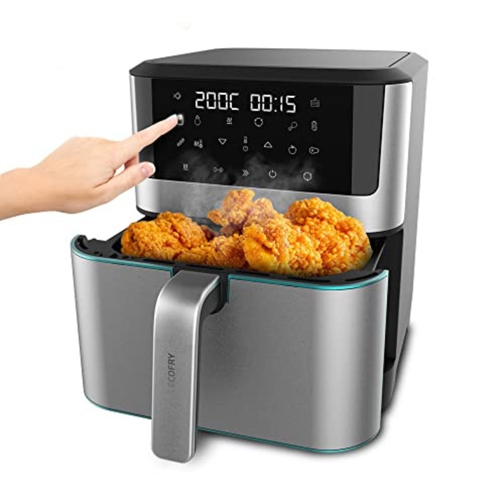 Фритюрник с горещ въздух без масло Cecotec, 8 л, Cecofry Supreme 8000. 1800 W, сензорен екран, 30º-200 ºC, 10 предварително зададени режима, функция за предварително загряване, аларма, покритие от неръждаема стомана