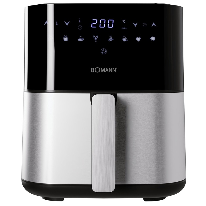 Friteuza Cu Aer Cald Bomann® Xxl - 5L, Aer Cald Pentru Prajit Fara Grasimi, Friteuza Cu Aer Cald Din Otel Inoxidabil Cu Ecran Tactil Digital, Flux De Aer La 360°, Friteuza Cu Aer Cald Cu 8 Programe, Fr 6069 H Cb