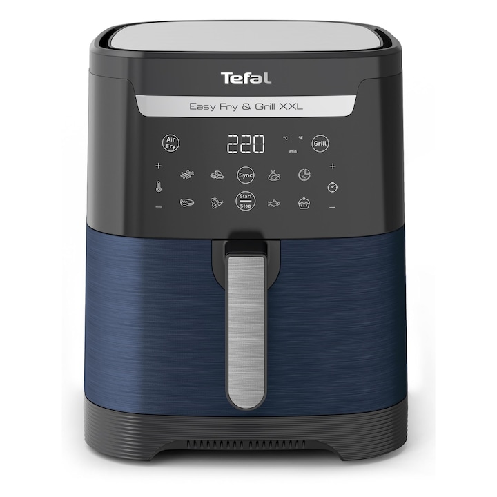 Friteuza Cu Aer Tefal Ey8014 Easy Fry & Grill Xxl, Capacitate 6, 5 L, Tehnologie 2 In 1, Economie De Timp, 8 Programe Automate De Gatit, Tehnologie Grill, Wanted Blue
